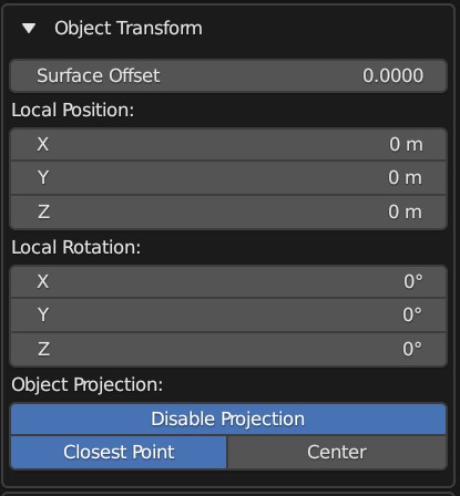Object Transform Projection Options