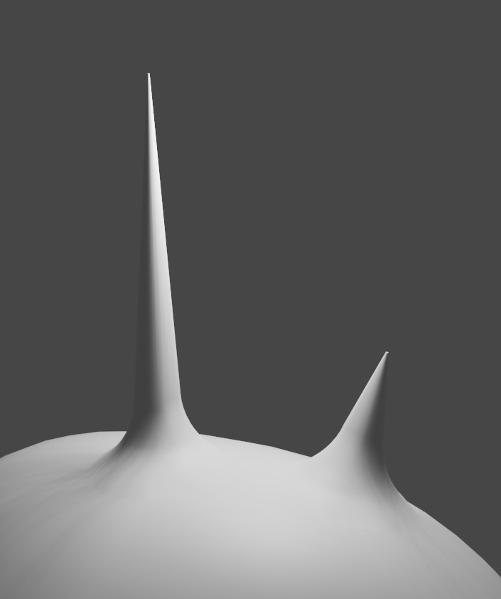 Here the normals of the 'horns' are blended with the normals of the head.