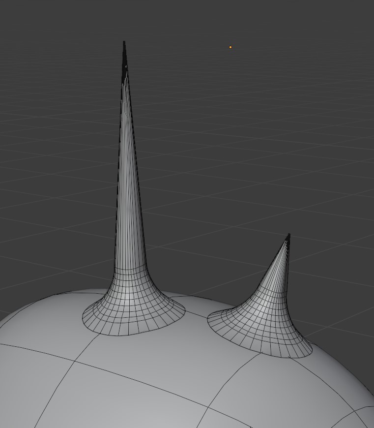 Some simple 'horns' applied using the add-on.  They are all separate objects.